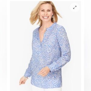 Talbots Blue Lovely Floral Pintuck Popover Top Sz 3X Cotton Feminine Coquette